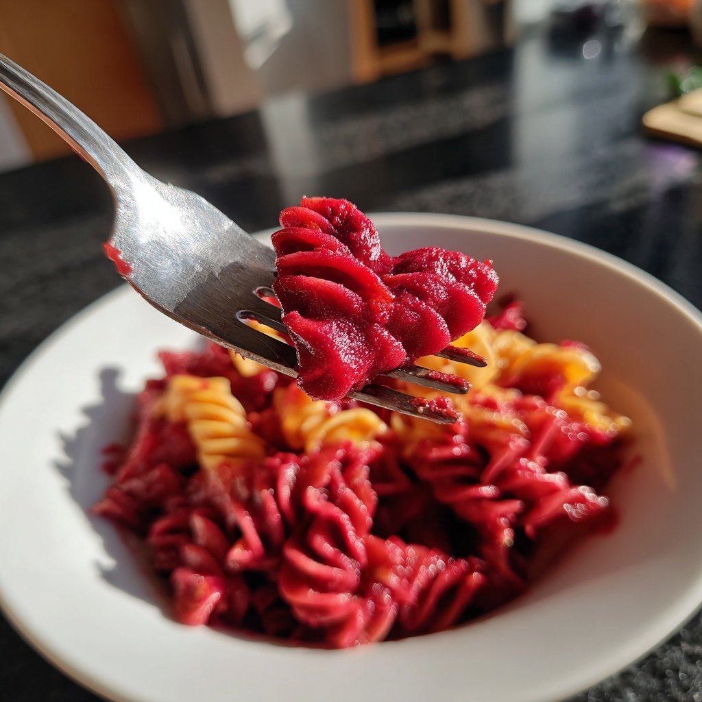 Herzförmige Pasta mit Rote-Bete-Sauce