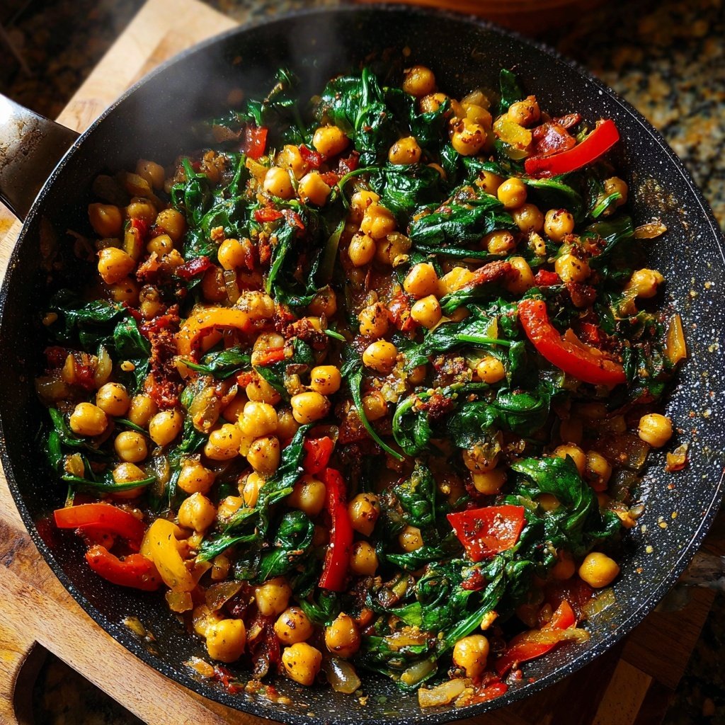 Vegetarisches Abendessen mit Kichererbsenpfanne